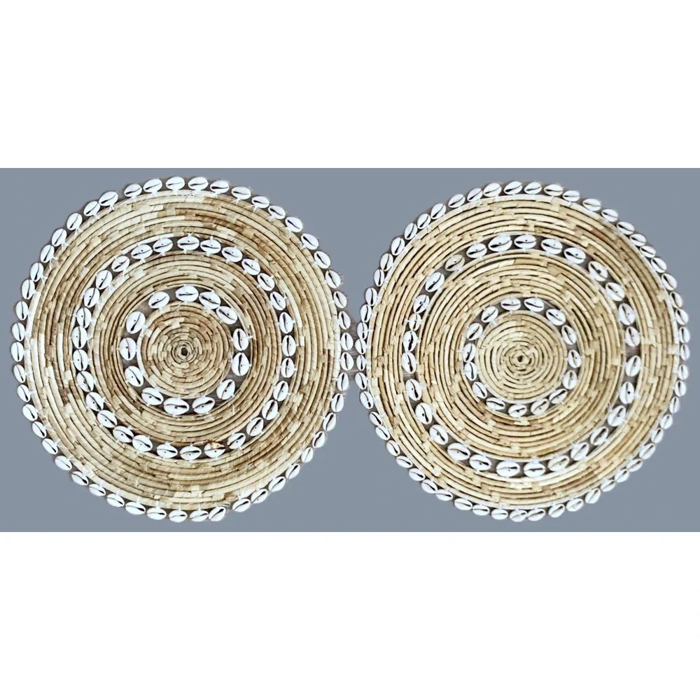 2 Placemats w 3 Rows Cowie Seashells Woven in Rattan Seagrass 14